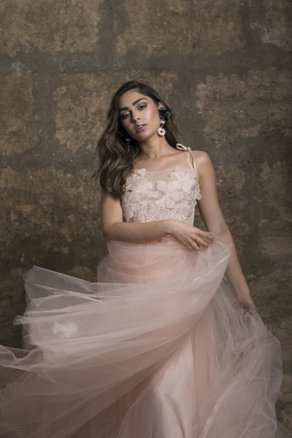 Blush wedding-guest dress